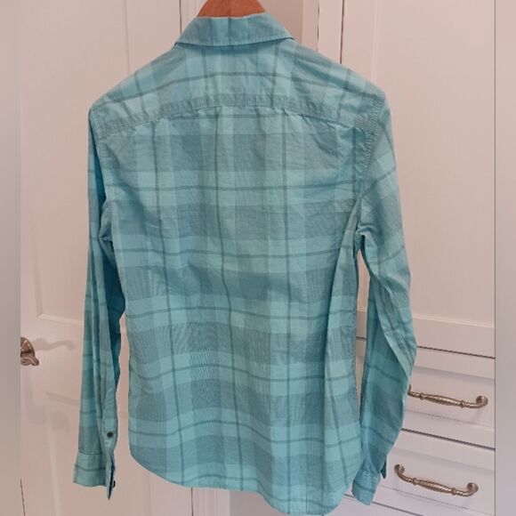 Mens GAP Cotton Button Down Shirt Aqua Plaid - Picture 5 of 11